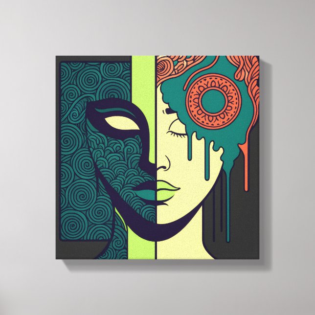 Mandala Split Face Abstract Art  Canvas Print (Front)