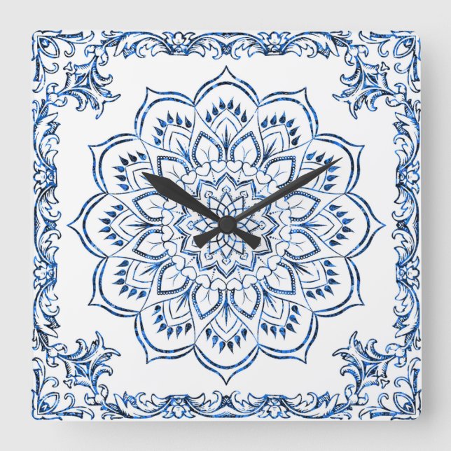 Mandala Square Wall Clock (Front)