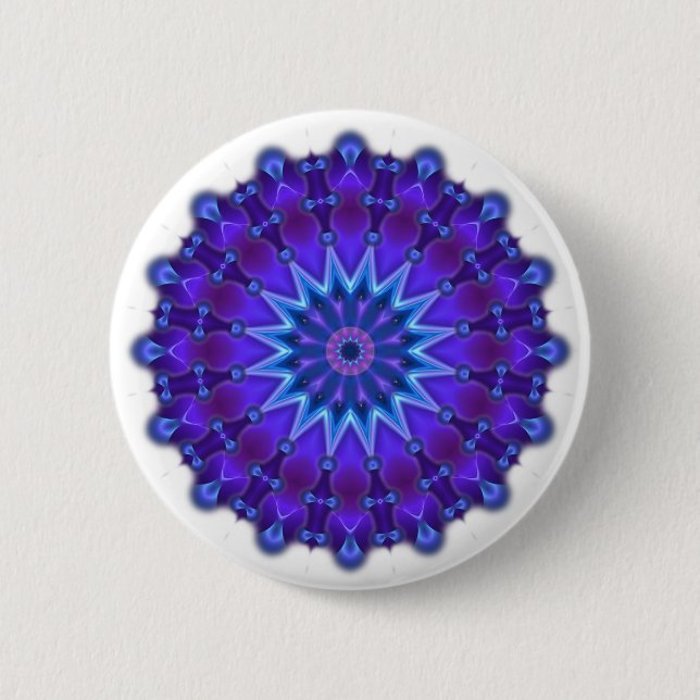 Mandala star in blue 2 inch round button (Front)