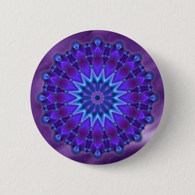 Mandala star in blue | lila waves 2 inch round button (Front)
