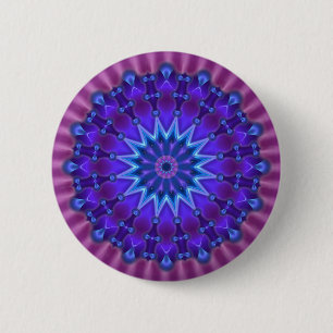 Mandala star in blue magenta flower 2 inch round button