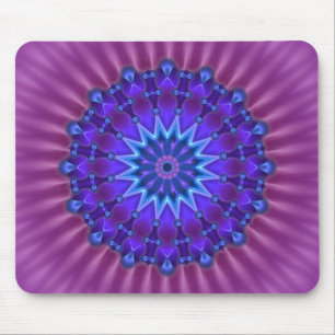Mandala star in blue magenta flower mouse pad