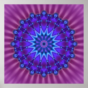 Mandala star in blue magenta flower poster