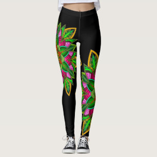 Mandala Star Power, Vivid multicolor on black Leggings