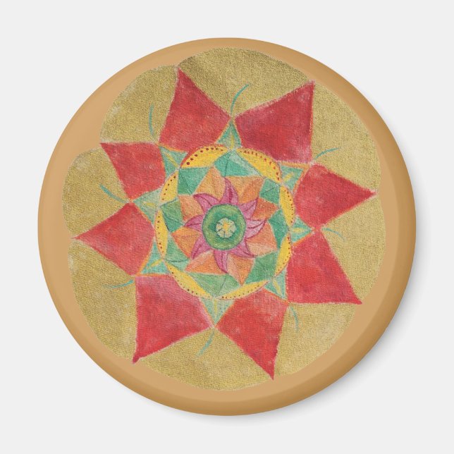 Mandala Star Sacré Géométrie Magnet rond (Devant)