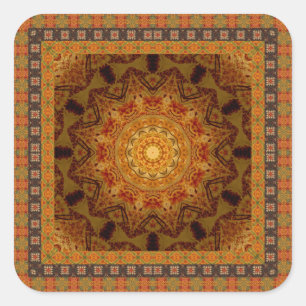 Mandala Star With Tiled Frame Square Sticker
