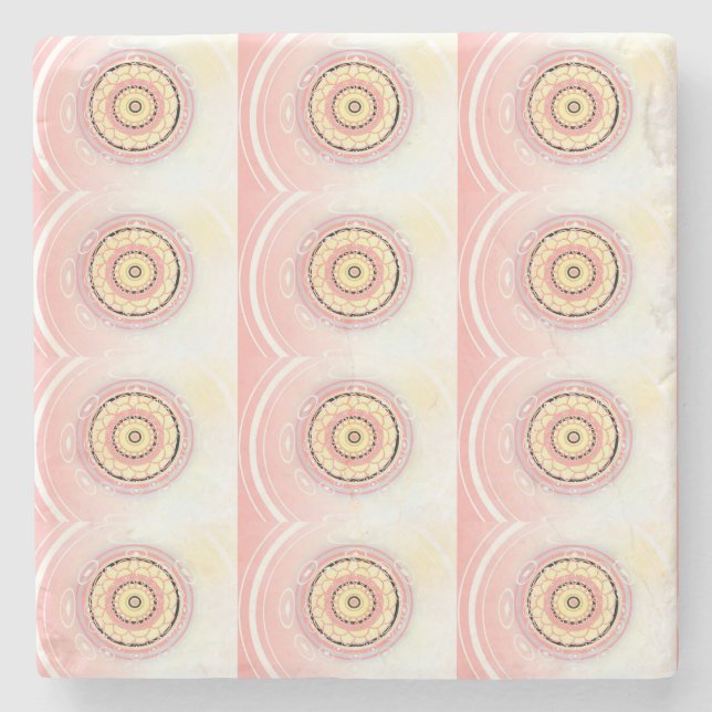 Mandala Style Art Design Pink and Yellow Stone Coaster (Front)