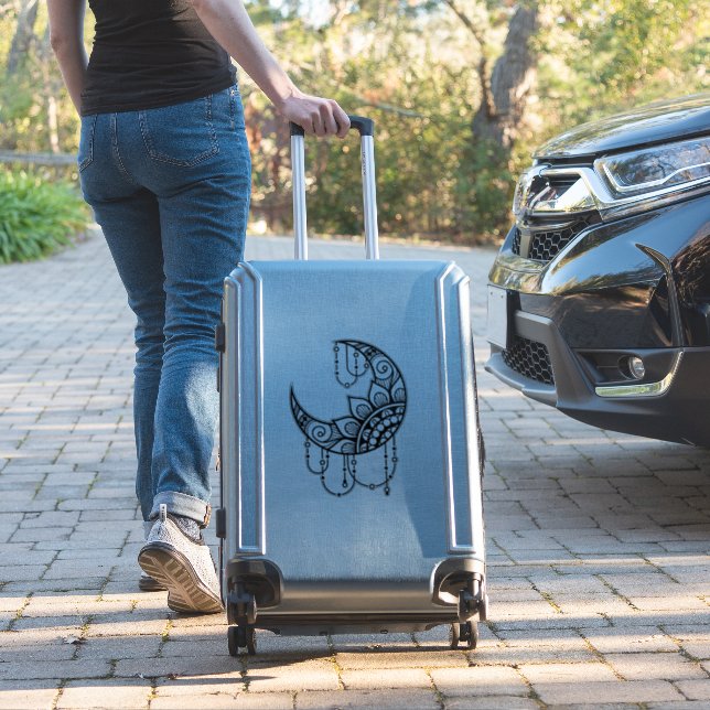 Mandala Style Crescent moon (Suitcase Insitu)