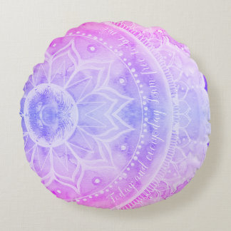 Mandala Sunset Watercolors Pink Round Pillow