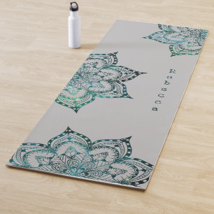 Mandala Teal and Grey Personalized Yoga Mat