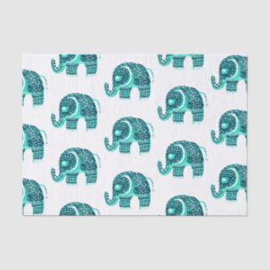 Mandala teal watercolor floral henna cute elephant tissue paper