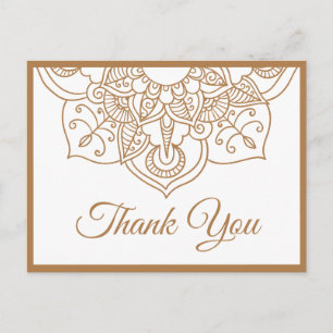 Mandala Thank You Brown Boho Indian Modern Wedding Postcard