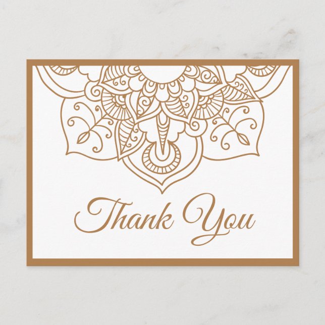 Mandala Thank You Brown Boho Indian Modern Wedding Postcard (Front)