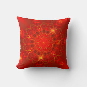 Mandala Thin Lines Warm Colours Red Background Throw Pillow