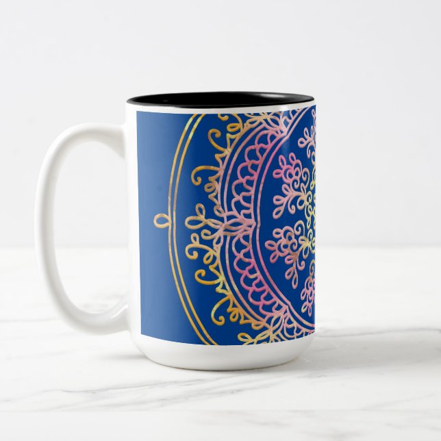 Mandala Throw Pillow Two-Tone Coffee Mug (Left)