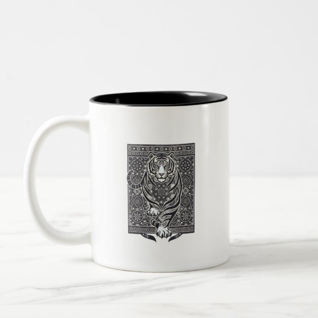 Mandala Tiger Patchwork  Two-Tone Coffee Mug (Left)