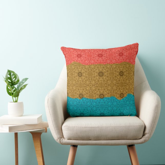 Mandala Tile Coral Amber Turquoise Throw Pillow (Chair)
