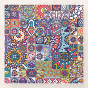 Mandala Tile Pattern Glass Coaster