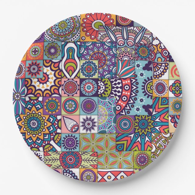 Mandala Tile Pattern Paper Plate (Front)