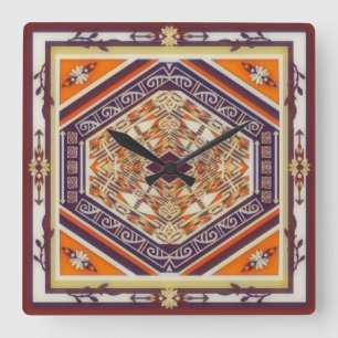 Mandala Tribal Nouveau Square Wall Clock