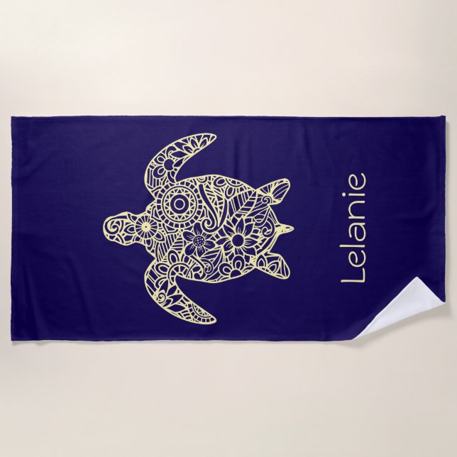 Mandala Turtle Royal Blue  Beach Towel (Front)