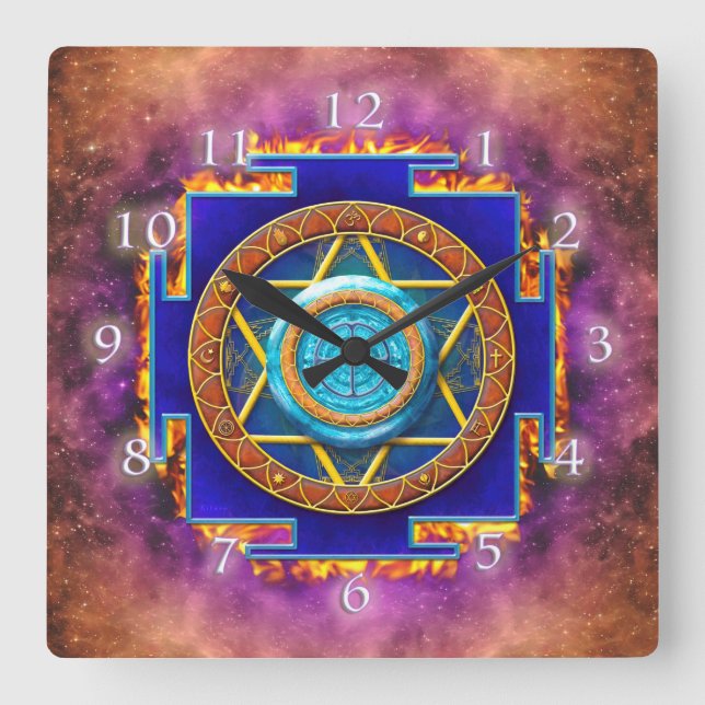 MANDALA TWELVE RELIGIONS SQUARE WALL CLOCK (Front)