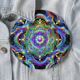 Mandala Universe Psychedelic Colours 6 Inch Round Button