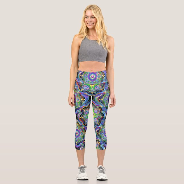 Mandala Universe Psychedelic Colours Capri Leggings (Front)