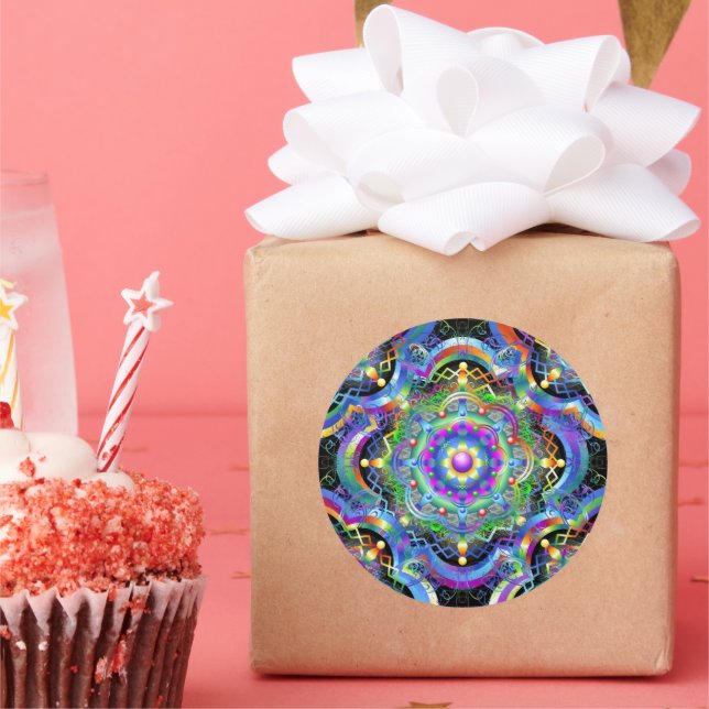 Mandala Universe Psychedelic Colours Classic Round Sticker (Party)