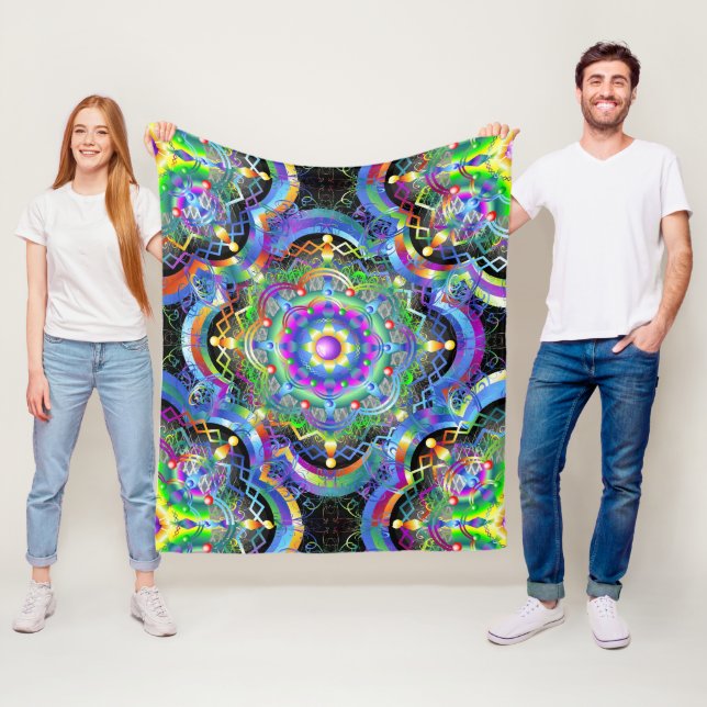 Mandala Universe Psychedelic Colours Fleece Blanket (In Situ)