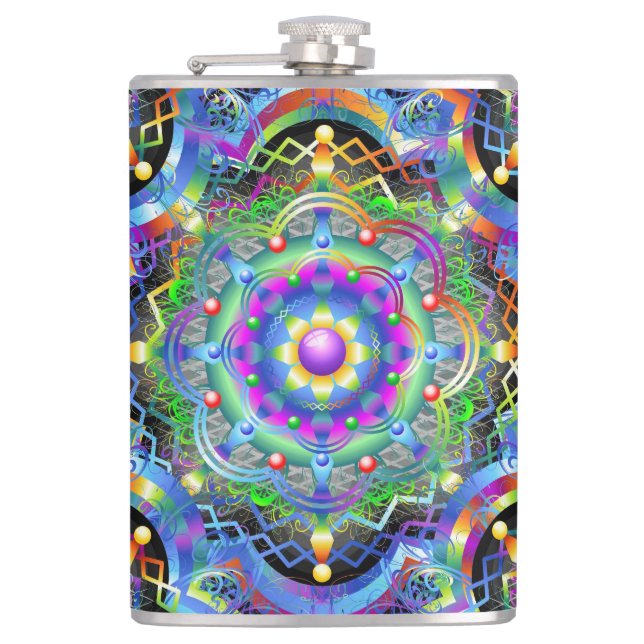Mandala Universe Psychedelic Colours Hip Flask (Front)