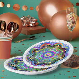 Mandala Universe Psychedelic Colours Paper Plate
