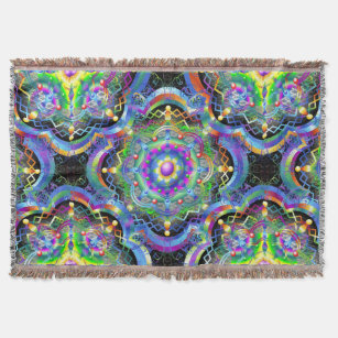Mandala Universe Psychedelic Colours Throw Blanket