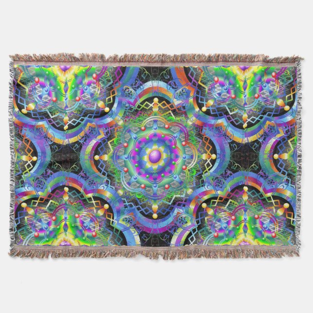 Mandala Universe Psychedelic Colours Throw Blanket (Front)