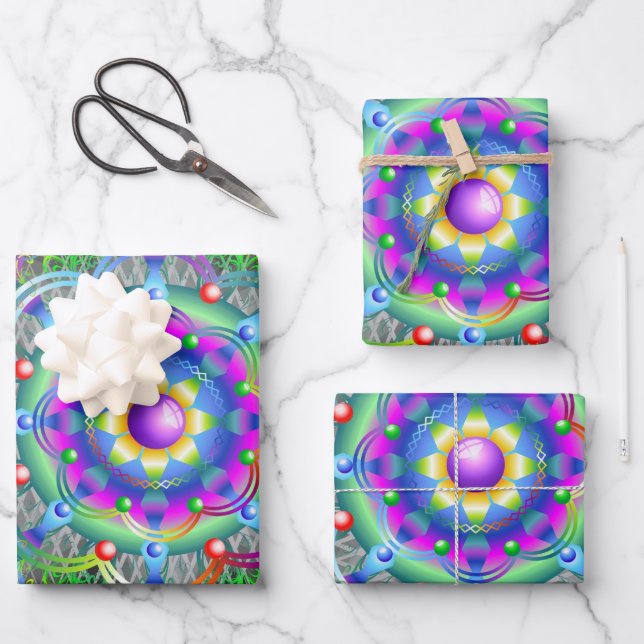 Mandala Universe Psychedelic Colours Wrapping Paper Sheet (Front)