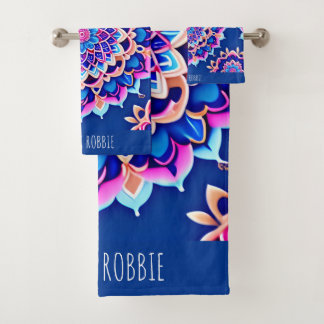 Mandala Violet Pink Geometric Pattern Bath Towel Set