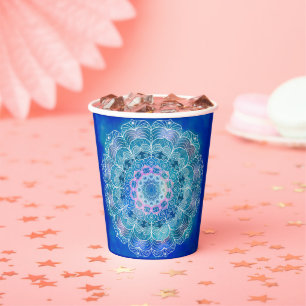 Mandala White Outline blue Watercolor - Paper Cups