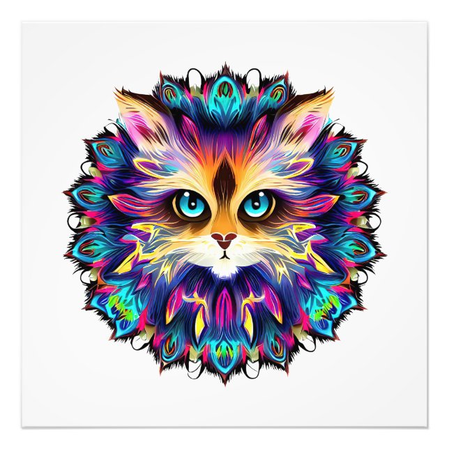 Mandala with cute furry Cat portrait  Photo Print (Front)