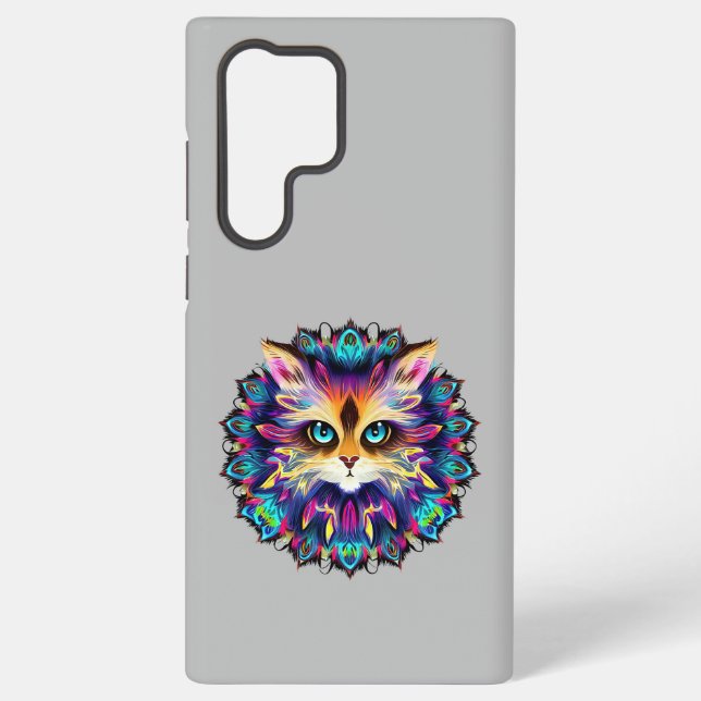 Mandala with cute furry Cat portrait  Samsung Galaxy S22 Ultra Case (Back)