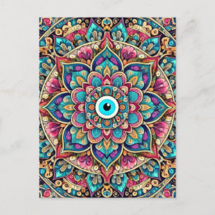 Mandala with evil eye postcard