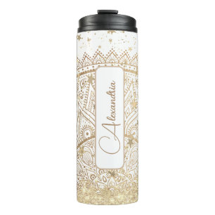  Mandala with Gold Stars on White Personalized Thermal Tumbler