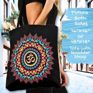 Mandala with OM symbol on a Black Tote Bag