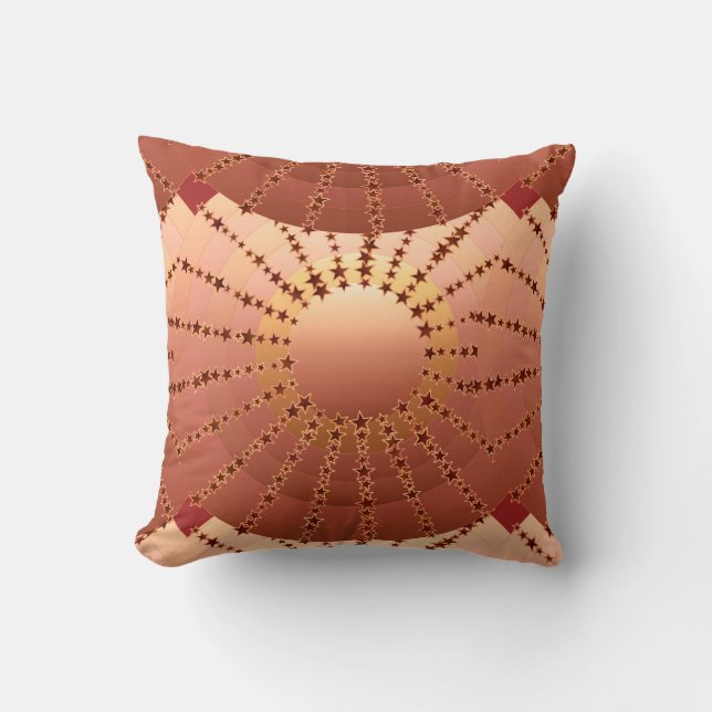Mandala with Stars - copper satin gradient Throw Pillow (Front)