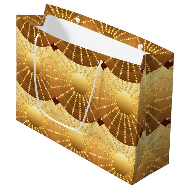 Mandala with Stars - golden satin gradient Large Gift Bag (Front Angled)