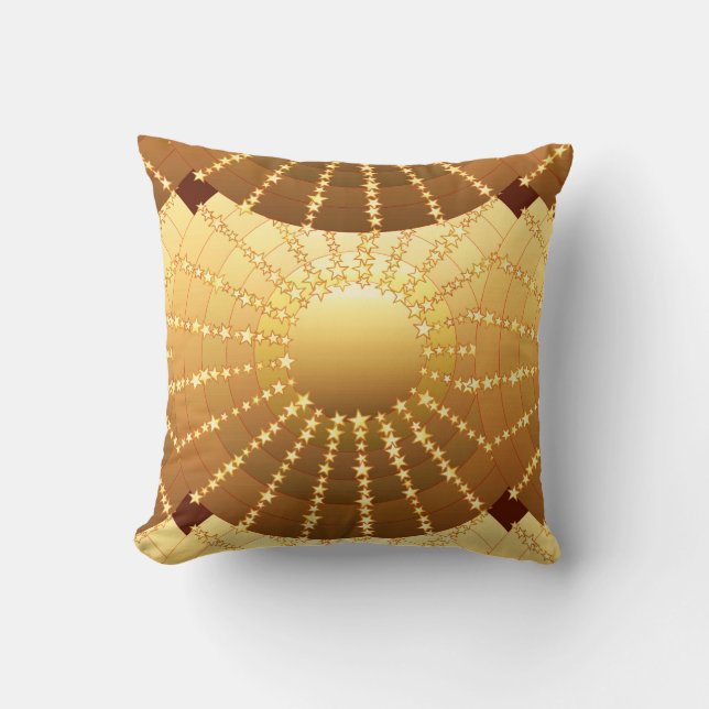 Mandala with Stars - golden satin gradient Throw Pillow (Front)