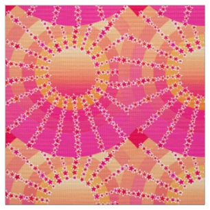 Mandala with Stars - pink and coral satin gradient Fabric