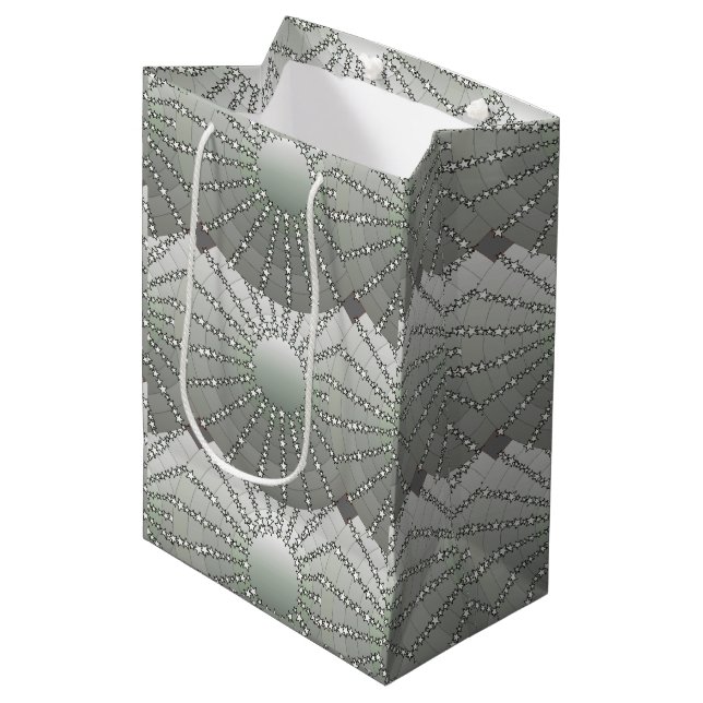 Mandala with Stars - silver grey satin gradient Medium Gift Bag (Front Angled)