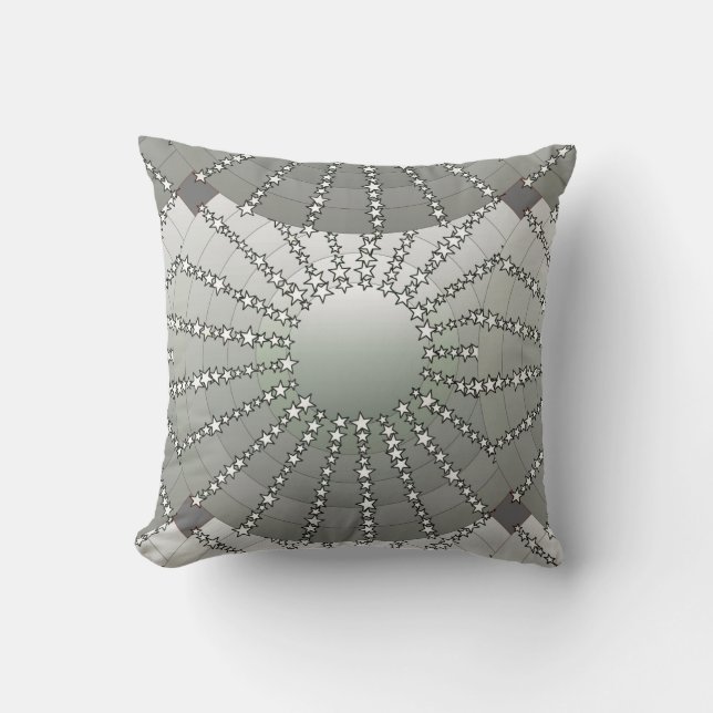 Mandala with Stars - silver grey satin gradient Throw Pillow (Front)