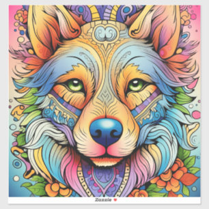 Mandala Wolf with Floral Accents