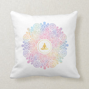 *~* Mandala Women Meditation Energy Pastel Rainbow Throw Pillow